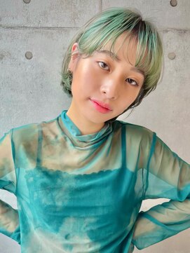 マックス フォー ヘアー(MAX FOR HAIR) 【デザインカラー】丸みボブ×ハイトーンペールグリーン◎