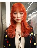 ハイトーンケアブリーチキャロットオレンジウルフカット
