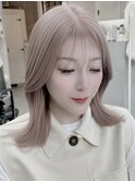 レイヤーカットミルクティーベージュケアブリーチダブルカラー