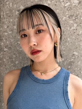 サンク 原宿 表参道(cinq) デザインカラー前髪インナーカラーベージュカラーブリーチカラー