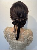 シニヨン　アップスタイル　結婚式ヘアセット　二次会