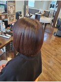ボブウルフ小顔ネビージュワンレンヘアセット結婚式成人式