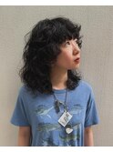 無造作セミロングウェーブパーマ