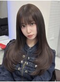 ロングレイヤーカット顔周りシールエクステ春ヘーゼルグレージュ