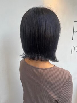 ヘアーメイクパウダー 天王寺寺田町店(Hair make powder) 小顔外ハネミディアム20代30代40代切りっぱなしネイビーブラック