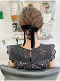 20代30代40代♪大人可愛いブラウンカラーゆるふわローポニー