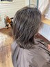 ミディアム、ロング白髪ぼかしハイライト（全体）＋カット＋白髪抑制髪質改善