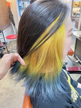 ベルクープス 天王寺店(Belle Coupes) 【BelleCoupes】橋口大 インナーカラー イエロー&ブルー