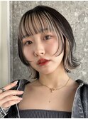 インナーカラーベージュショートボブ黒髪ボブ前髪インナーカラー