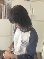 ヘアー アレス(hair ales)&nbsp;ブリーチパーマ黒髪 ネビージュ 小顔 ワンレン　ウェーブパーマ