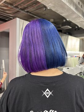 レコ 渋谷(LECO) パープルとブルーの2トーンボブ
