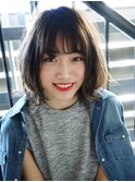愛されボブ　重めカット　小顔フェイスライン　暗めカラー