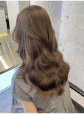 韓国ヘア顔周りレイヤーミルクティーベージュグレージュカラー