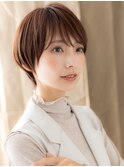 艶感ナチュラルブラウン小顔丸みショートマッシュY越谷30代40代