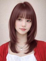 ロティー 天神(loty)&nbsp;ミディアムレイヤー 顔周りカット ラズベリーレッド 透明感 20代