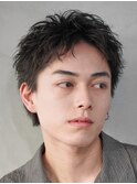 緩め波巻きスパイラルパーマシャドウパーマメンズセンターパート