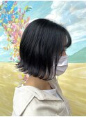 ネイビーアッシュ 前下がりボブ くすみブルー こなれヘア