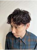 センターパート無造作パーマニュアンスツーブロックパーマ