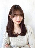 小顔バング顔まわりレイヤーカット20代30代40代ショコラブラウン