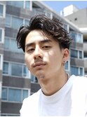 大分メンズツーブロック刈り上げセンターパートフェザーパーマ