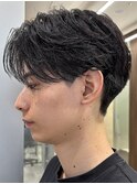メンズセンターパートウルフセンターパートニュアンスパーマ襟足
