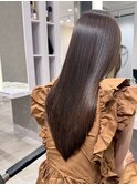 サラツヤロングベージュカラーブリーチしない透明感カラー