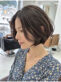 ミルクティーブロンド/ダークブルー/デジタルパーマ/柏たなか