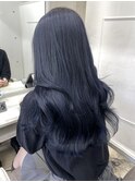 【ディープネイビー】小顔前髪ワンカールくびレイヤーカット黒髪