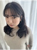 ナチュラルパーマ　×  レイヤーセミロング