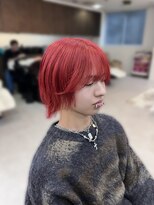 ガーデンヘアー(Garden hair) ブリーチ1回ビビッドレッド×メンズボブウルフ