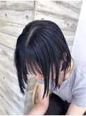 ネイビーブルーブラックボブミニボブ切りっぱなしボブ寒色カラー