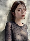 切りっぱなし/ボブ/シースルーバング/長め前髪/ブラウンベージュ