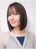 ボブ 顔まわりレイヤー 前髪 ナチュラルブラウン 艶カラー