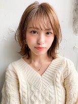 小顔カットボブルフ大人かわいいピンクベージュ薄めバングくびれ