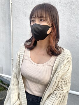 シュプール(SPUR) 春スタイル コーラルピンクインナーカラー×ロングウェーブ