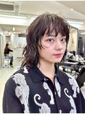 ウルフパーマミディアムレイヤーミディアムヘアダークグレージュ