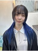 ロングウルフ インナーブルー ブリーチ、ダブルカラー