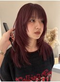 顔まわりカット顔まわりレイヤーカット暖色カラーボルドーカラー