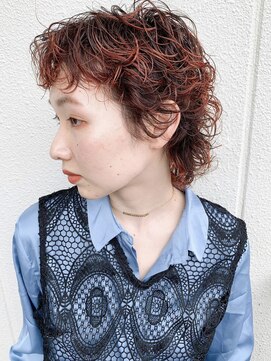 テトヘアー(teto hair) ウェーブ オレンジ カラー ショート ウルフ レイヤー 個性派