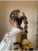 大人可愛い成人式ヘアセット和装ヘアアレンジ水引きポニーテール