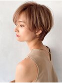 ボブウルフ斜めバング薄めバングくびれヘアピンクブラウン