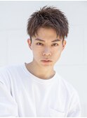 小久保styleフェザーパーマグレーブルーカラー刈り上げショート