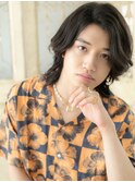 mod's天神/黒髪ダークアッシュかき上げメンズロングウルフa