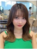 韓国/斜めバング/くびれレイヤー/グレージュカラー髪質改善
