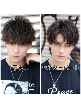 ネイビー(NAVY) メンズサロン スパイラルパーマ 表参道 マッシュセンターパート