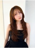 レイヤーカット/顔まわり/ココアベージュ