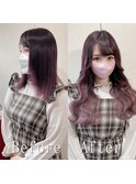 ピンクパープル#シールエクステ#ラフウェーブ#小顔ヘア#銀座
