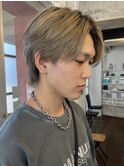 ミルクティーベージュダブルカラー韓国風メンズセンターパート