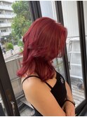 ホワイトグレージュミニウルフデジタルパーマチェリーブラウン