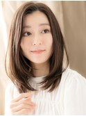 ココアグレージュ小顔かきあげミディアムレイヤーY戸頭30代40代
